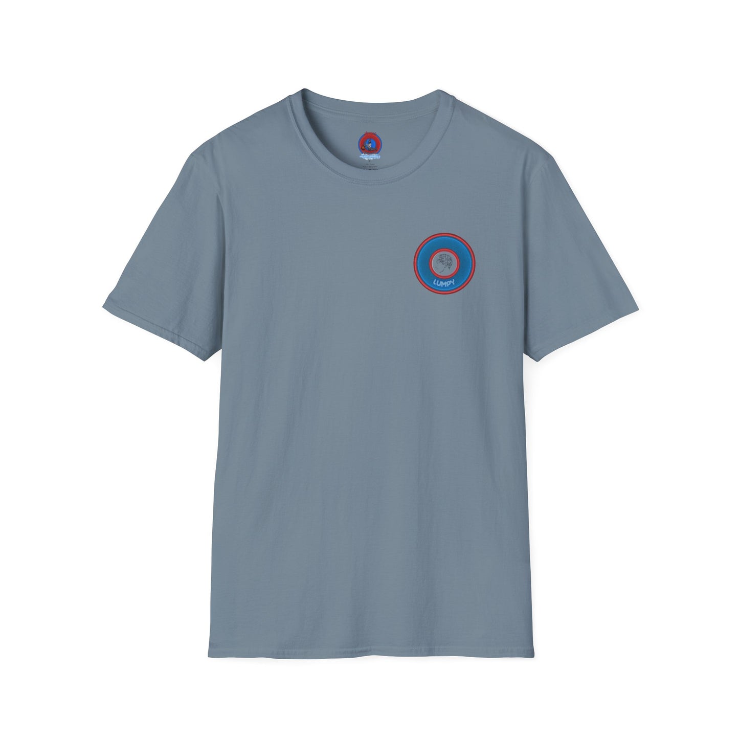 Classic Donut Tee - Unisex Soft-Style - "The Lumpy Donut" - variant 2 - blue/red donut