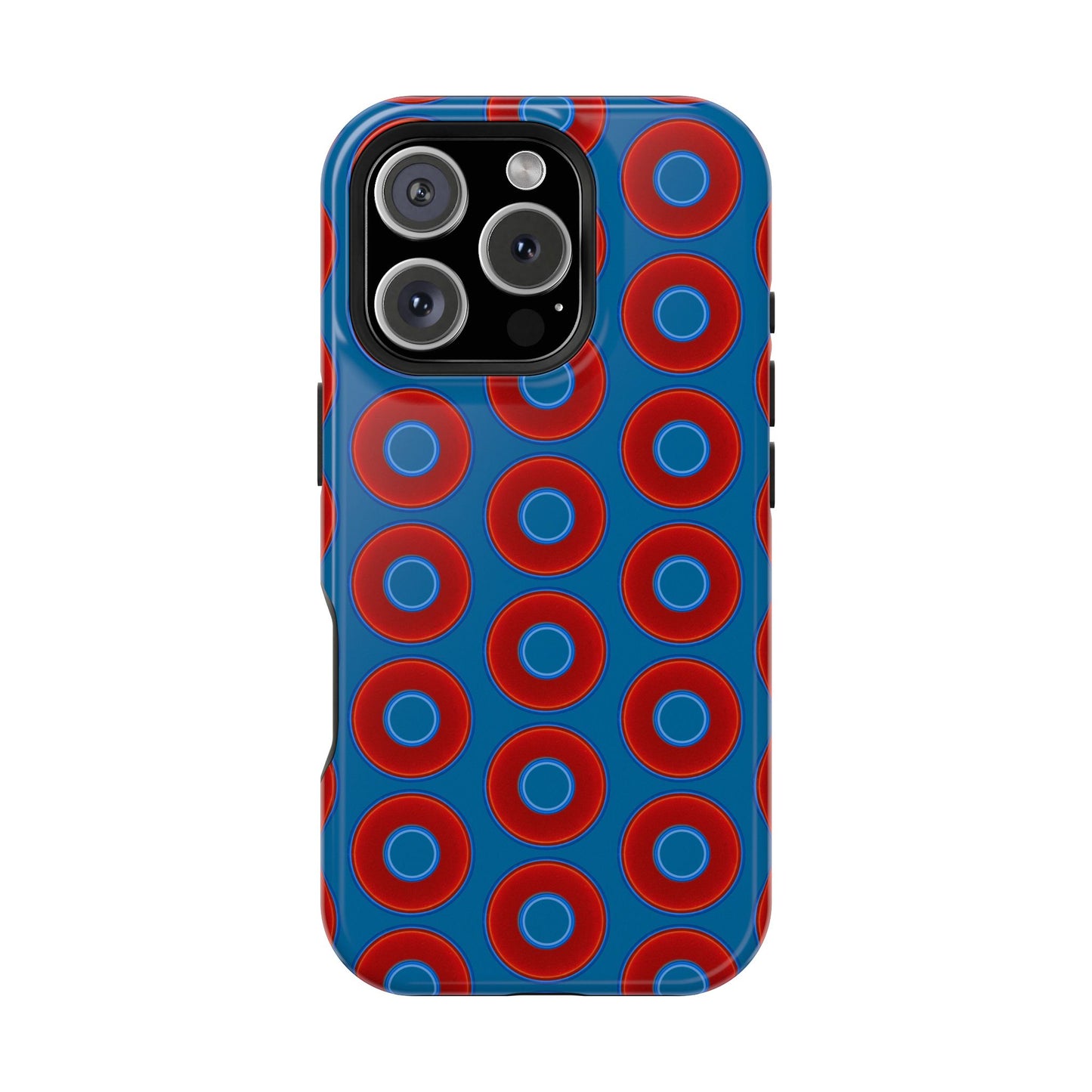 Magnetic Tough Donut Case - red vivid donut print w/wavy navy blue background