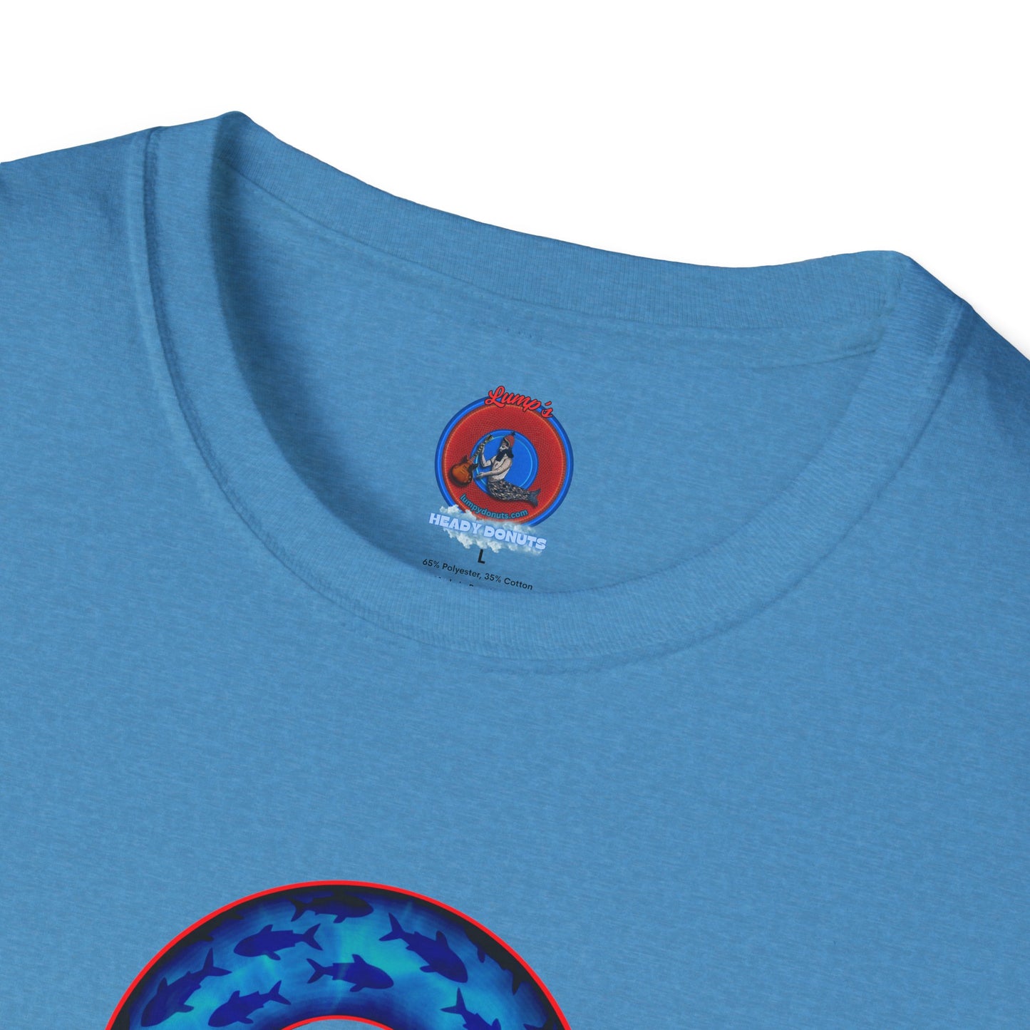 Classic Donut Tee - Unisex Soft-Style - "Skoolie of Phishies" - vivid sea donut - w/darker blue water - variant 2