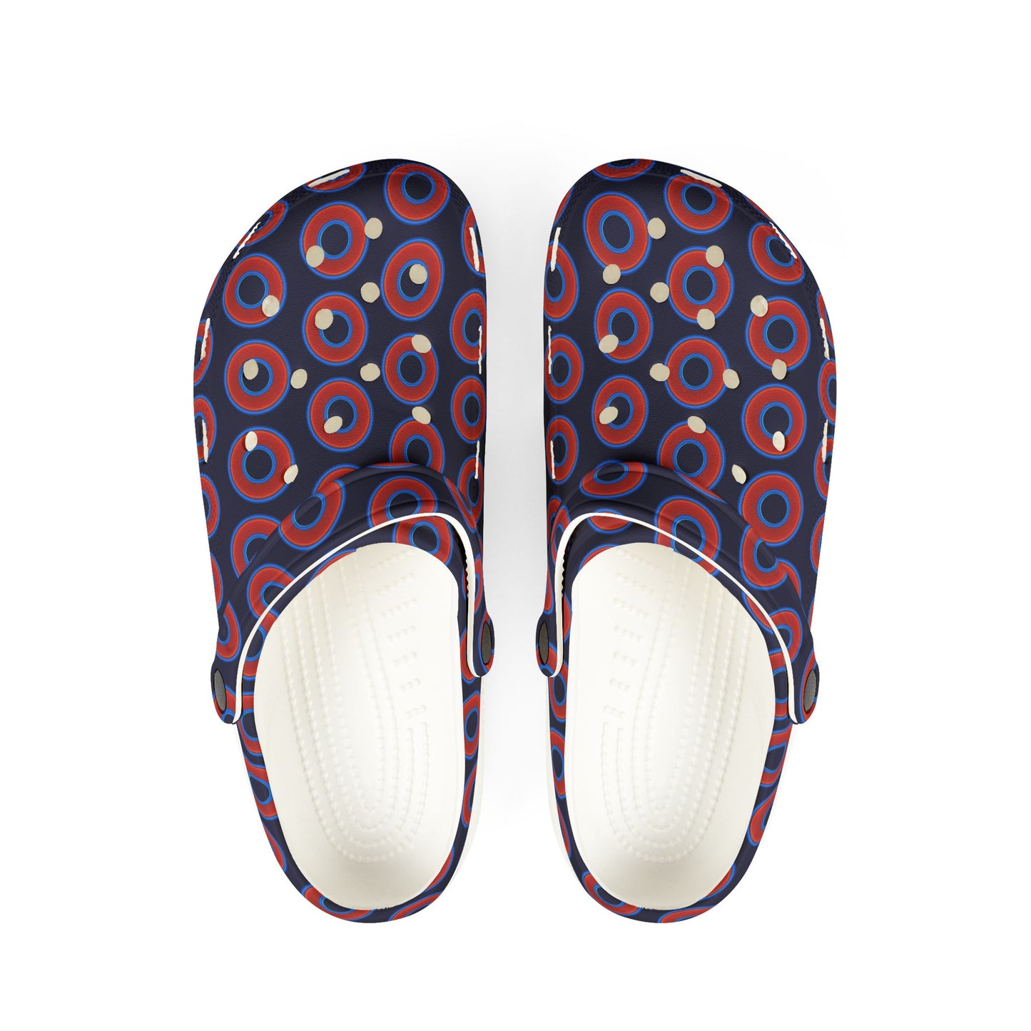 Spatchcocks - donut slip-on shoes - red rustic donuts w/midnight blue background [unisex]