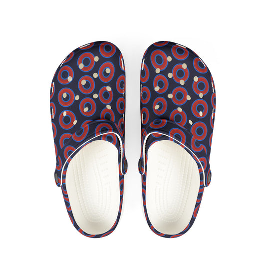 Spatchcocks - donut slip-on shoes - red rustic donuts w/midnight blue background [unisex]