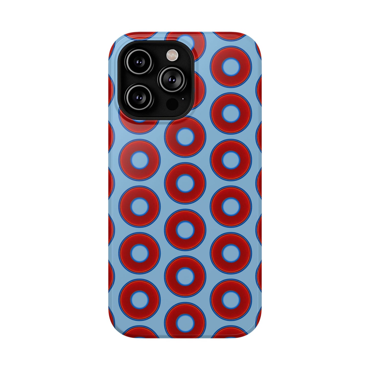 Impact-Resistant Lumpy Donut Case - red vivid donut print w/sky blue background