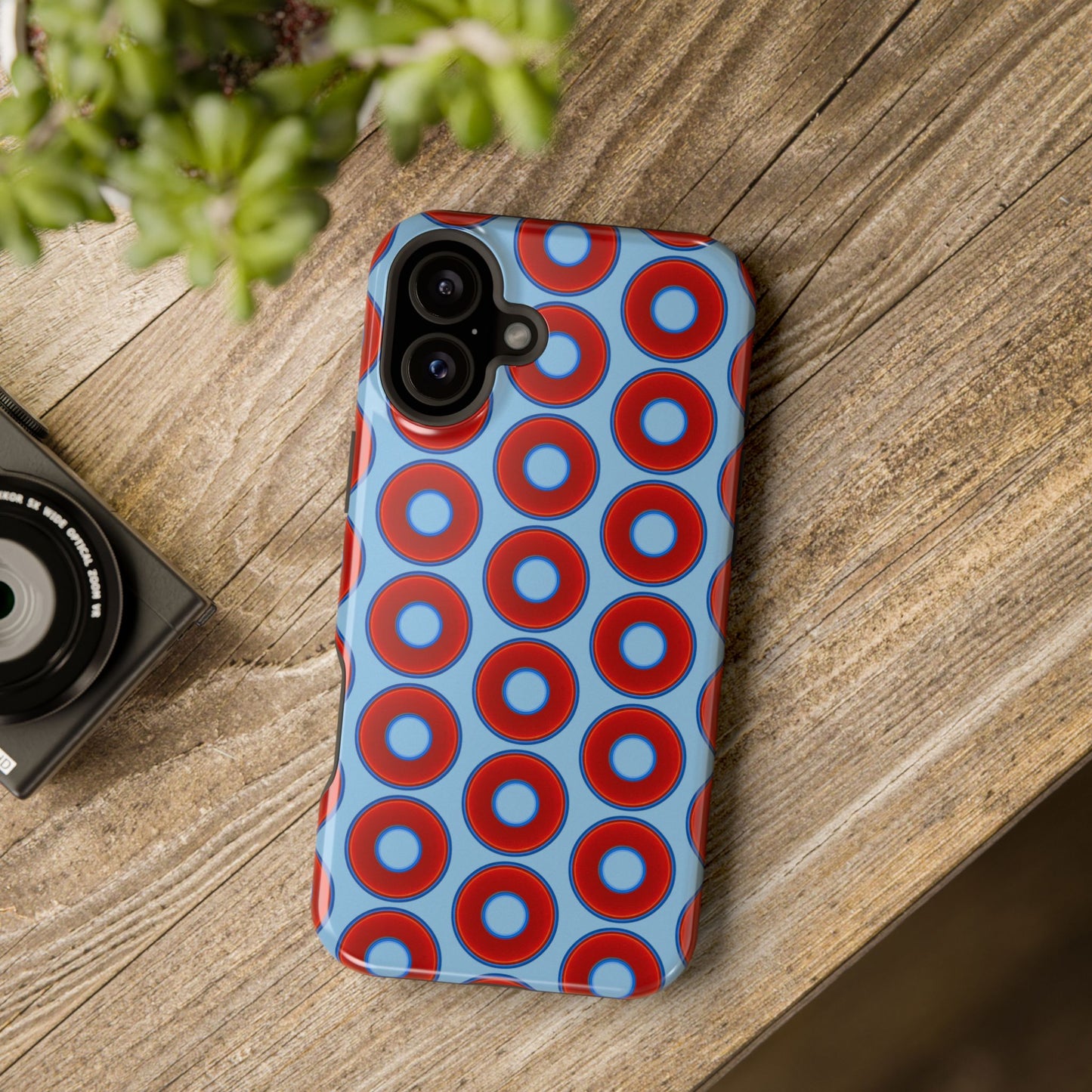 Magnetic Tough Donut Case - red vivid donut print w/sky blue background