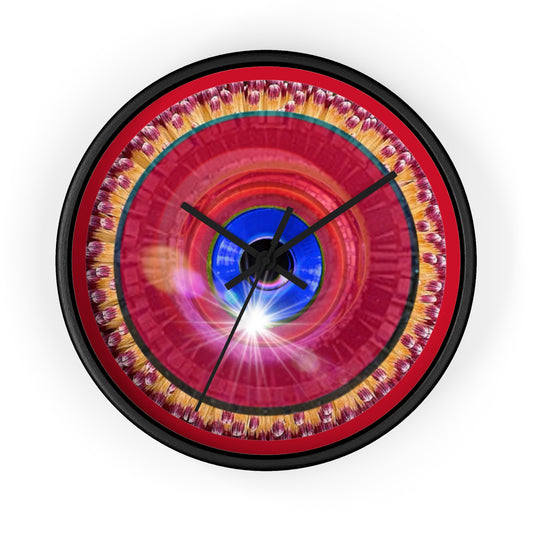 Lumpy Wall Clock - "Solitary Flour" - vivd red flower donut w/dark red background