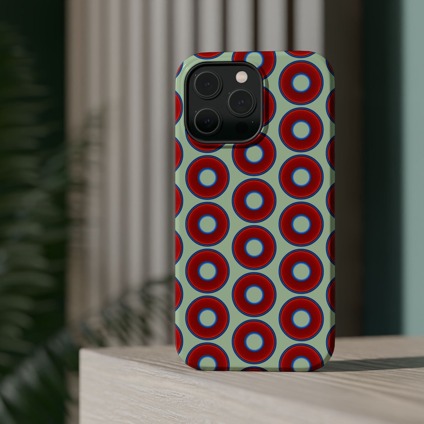 Magnetic Tough Donut Case - red vivid donut print w/seafoam green background