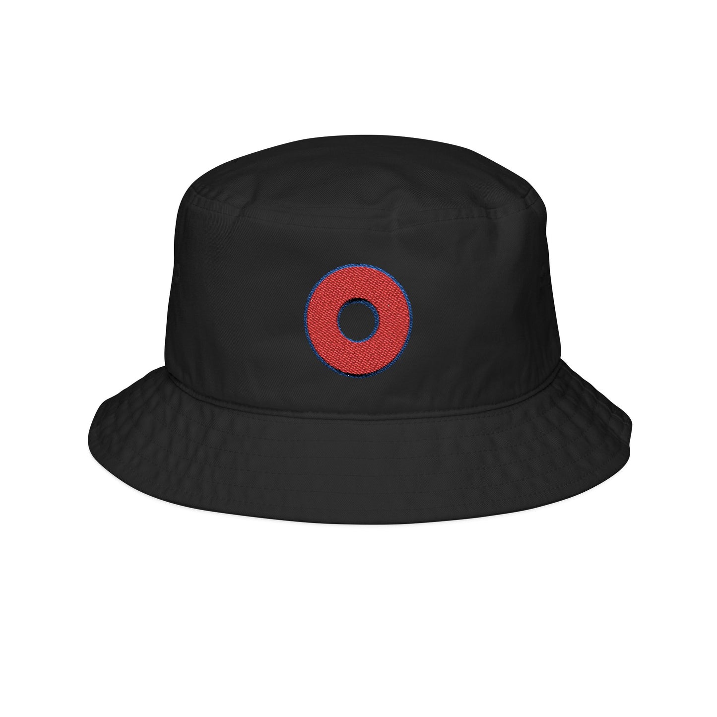 Embroidered Donut Bucket Hat - w/red donut outlined in blue