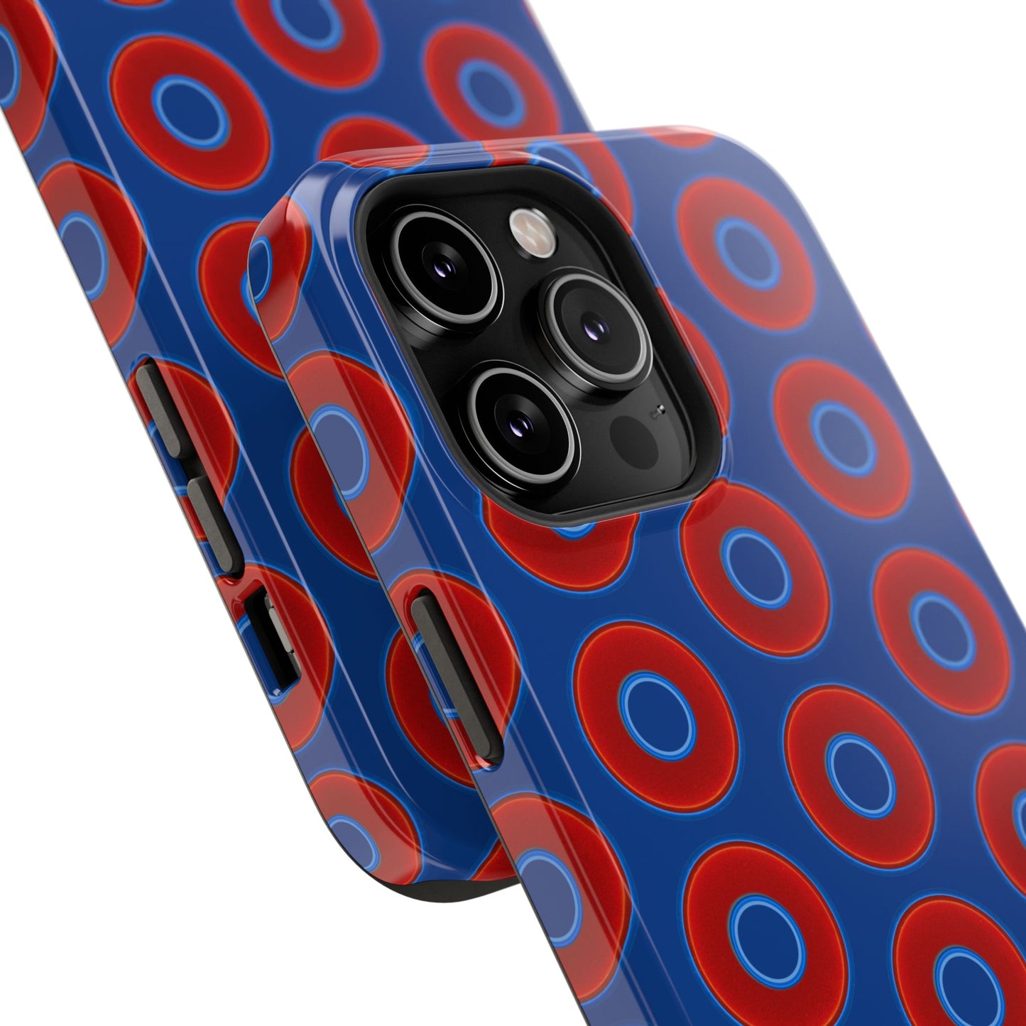 Impact-Resistant Lumpy Donut Case - red vivid donut print w/dark blue background