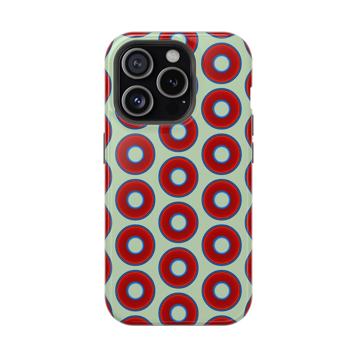 Impact-Resistant Lumpy Donut Case - red vivid donut print w/seafoam green background