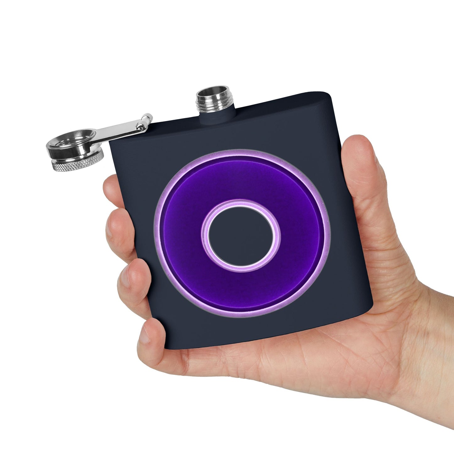 Lump's Donut Flask 6 oz - Vivid dark purple/light purple donut - [*w/your choice of 5 backgrounds]