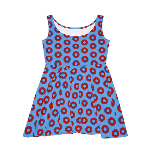 Women's Skater Donut Dress - vivid red donut print w/light blue background
