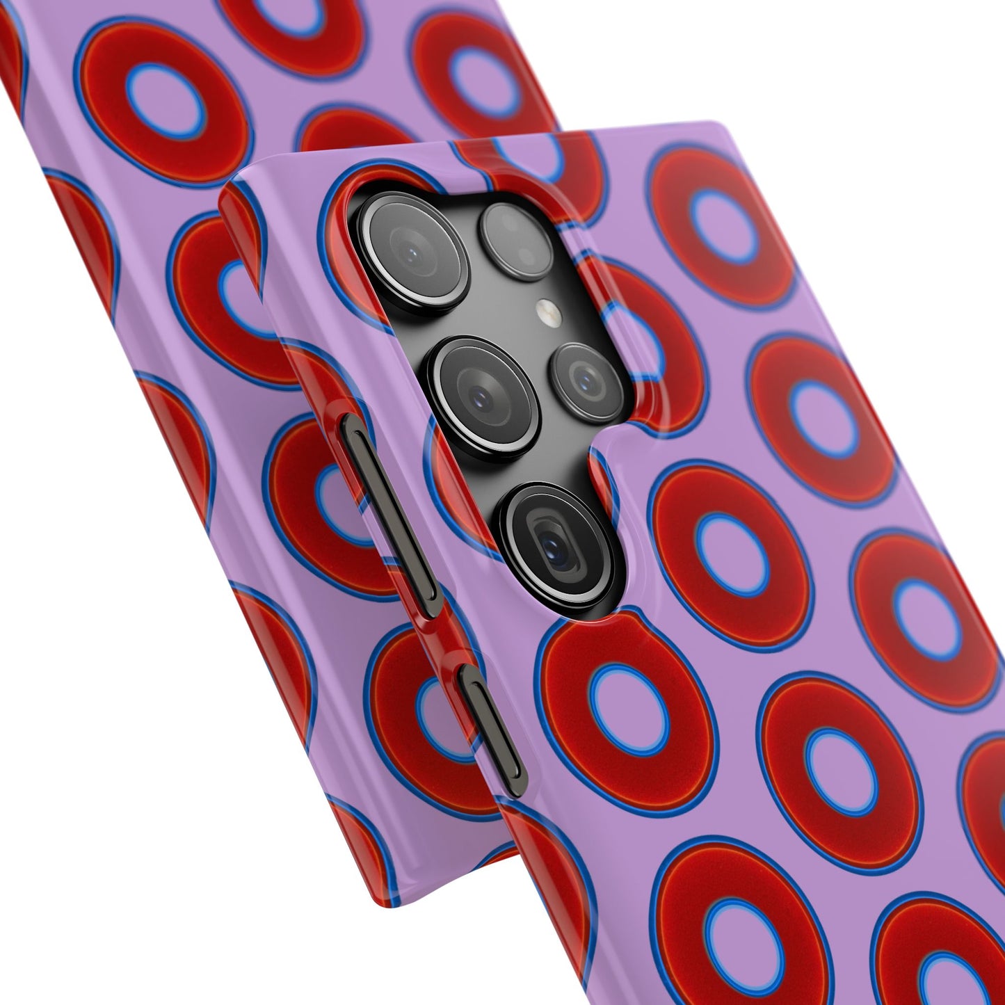 Lumpy Donut Snap Case - red vivid donut print w/wisteria purple background