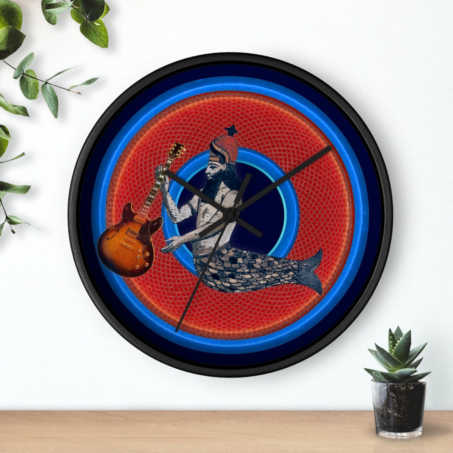 Lumpy Wall Clock - "Doggone Dagon Donut Clock" - variant 1 - rustic red/blue donut w/dark navy background