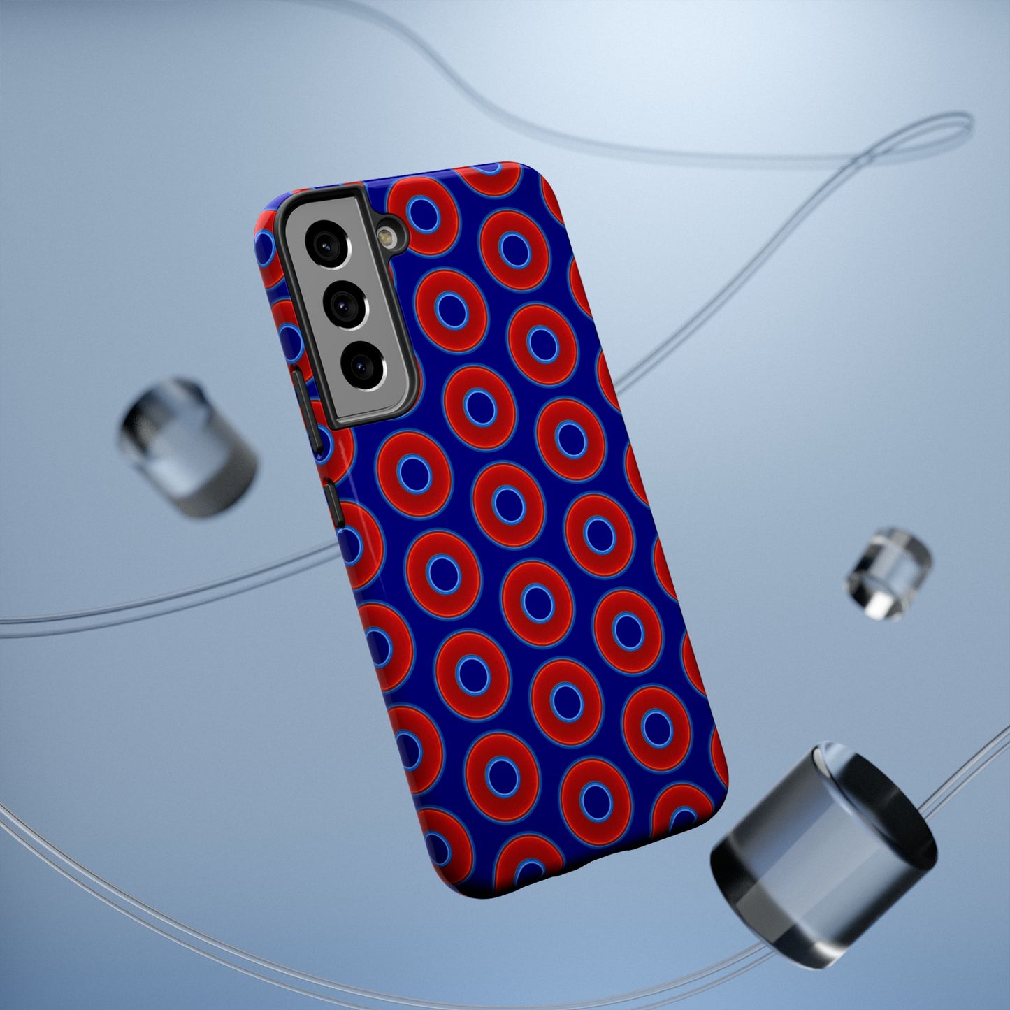 Impact-Resistant Lumpy Donut Case - red vivid donut print w/vivid navy background