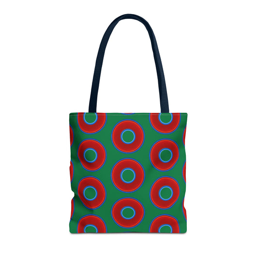 Lumpy Beach/Tote Bag - red vivid donuts w/green background