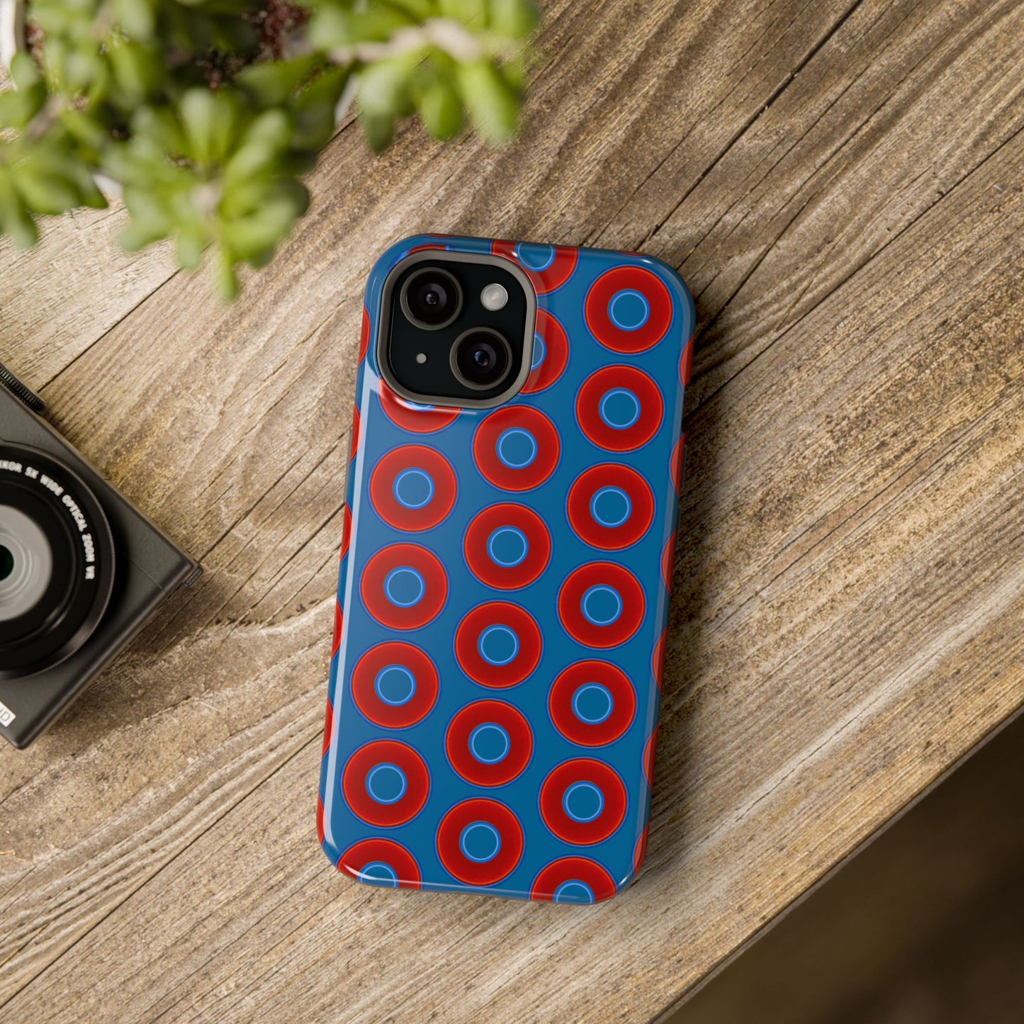 Magnetic Tough Donut Case - red vivid donut print w/wavy navy blue background
