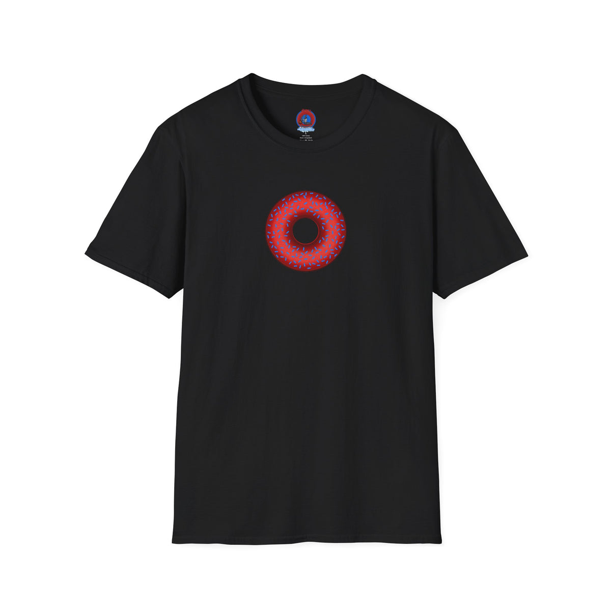 Classic Donut Tee - Unisex Soft-Style - "Plain Plump Donut w/" - plump red donut w/blue sprinkles