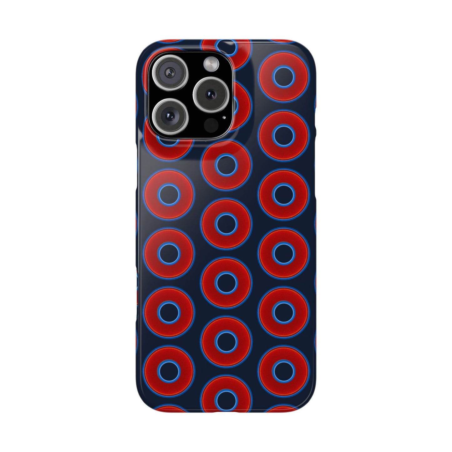 Lumpy Donut Snap Case - red vivid donut print w/midnight teal blue background