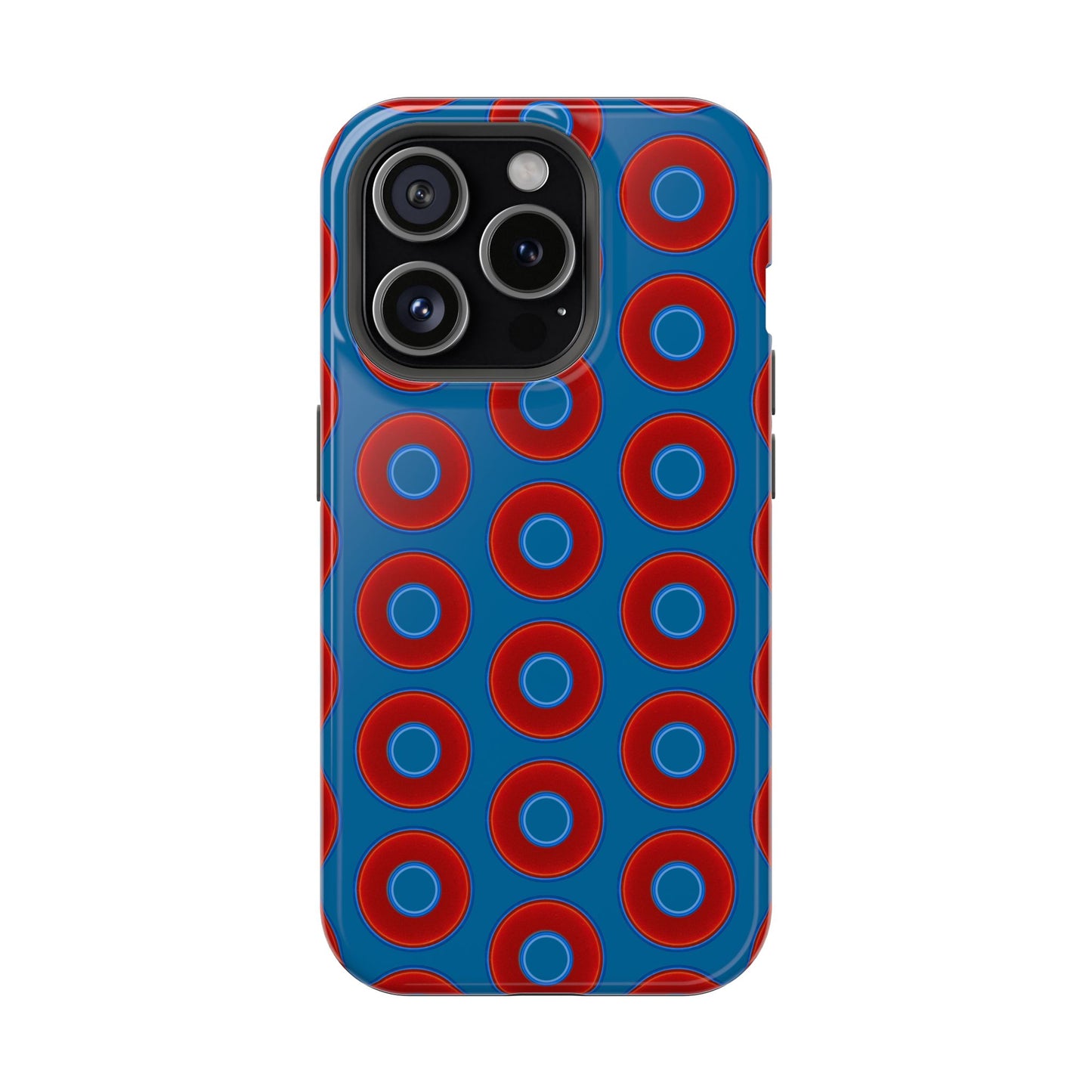 Impact-Resistant Lumpy Donut Case - red vivid donut print w/wavy navy background