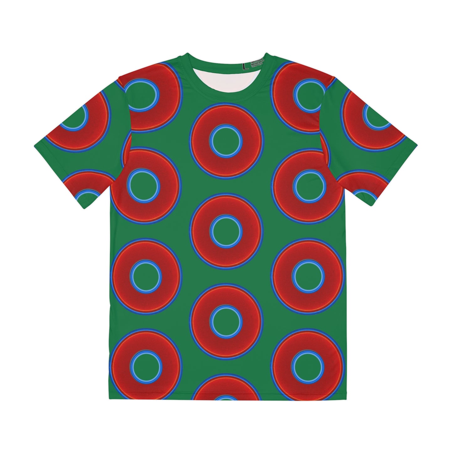Multi-Beastie Giant Donut AOP Polyester Tee - red vivid donut print w/green background