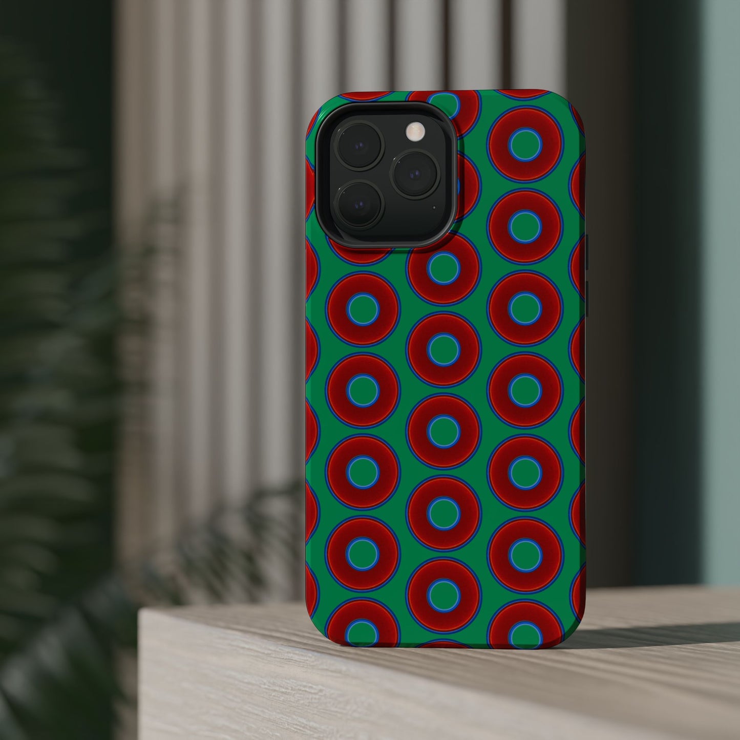 Magnetic Tough Donut Case - red vivid donut print w/jade green background