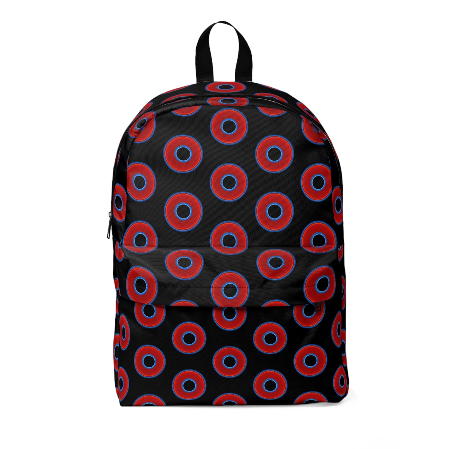 Donut Backpack - red vivid donuts w/black background