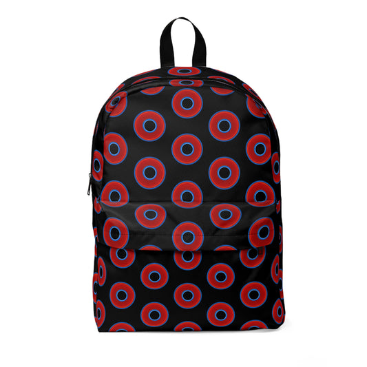 Donut Backpack - red vivid donuts w/black background