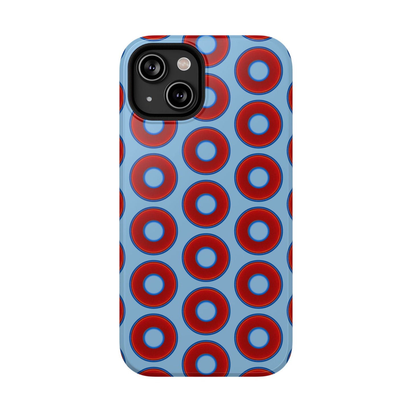 Impact-Resistant Lumpy Donut Case - red vivid donut print w/sky blue background