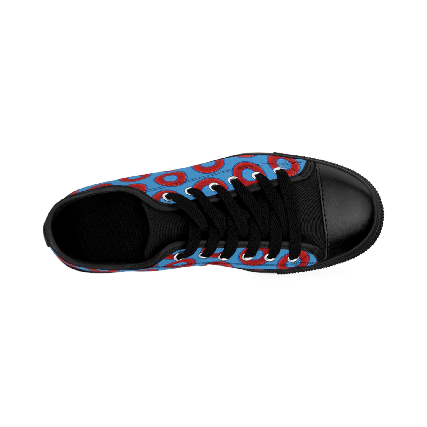 Men's Cushiony Convectors - Low Top - large red vivid donut print w/light steel blue background