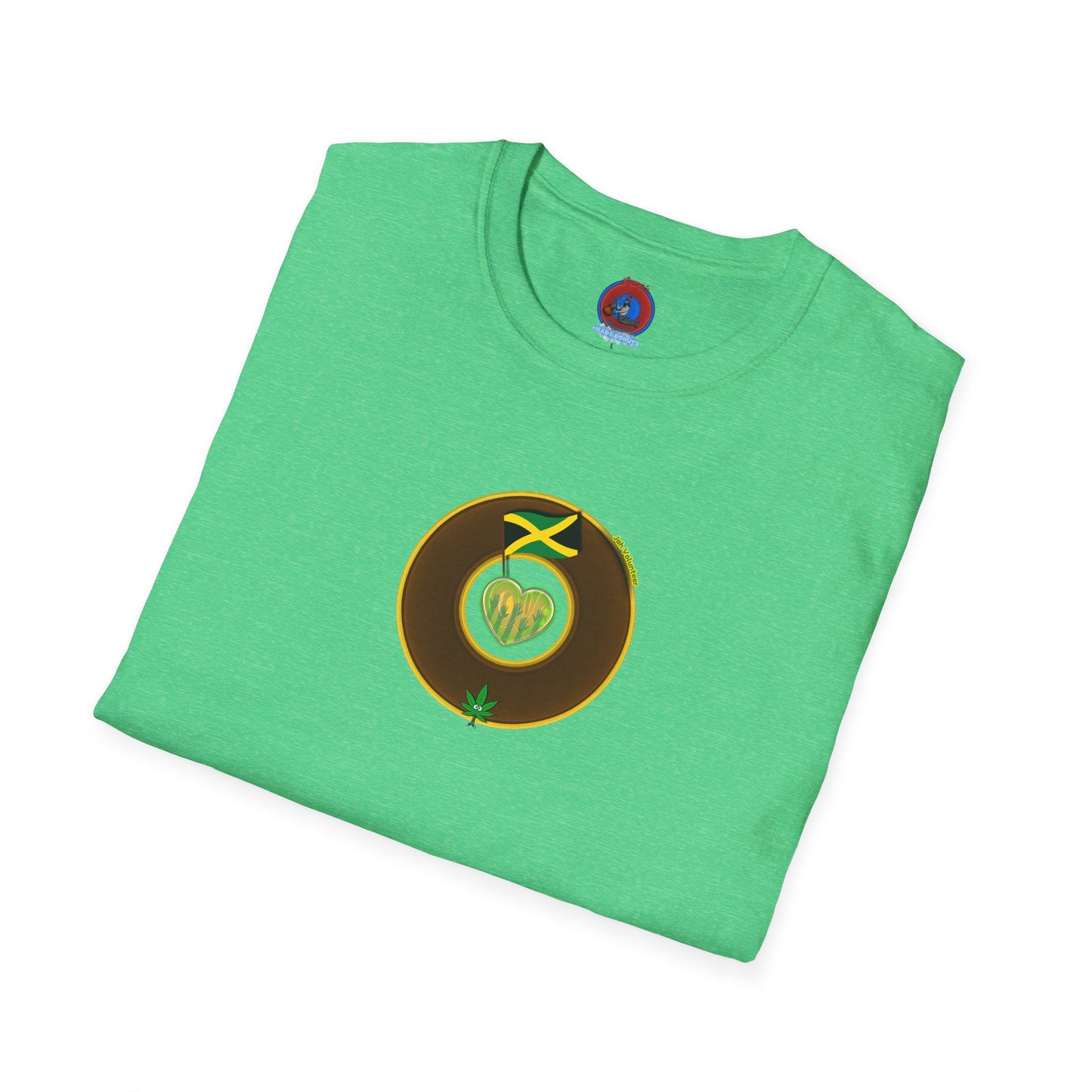 Classic Donut Tee - Unisex Soft-Style - "Jah Volunteers Protect Jah Love... and donuts!" - vivid brown/gold donut