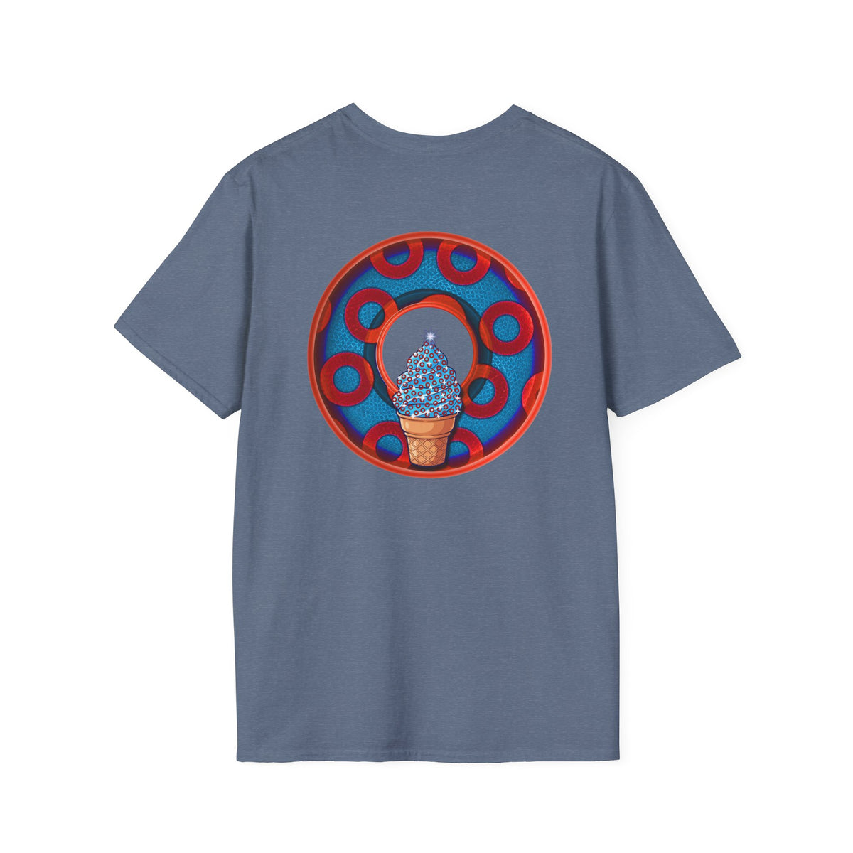 Classic Donut Tee - Unisex Soft-Style - "We All Scream It's ICE Cream" - blue/red rustic paradox donut