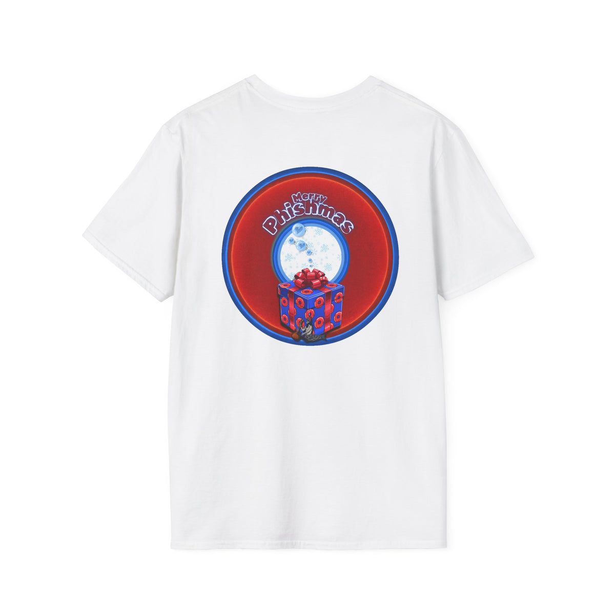 Classic Donut Tee - Unisex Soft-Style - "Phishmas Caroler's Tee " - vivid red/blue donut - variant 3