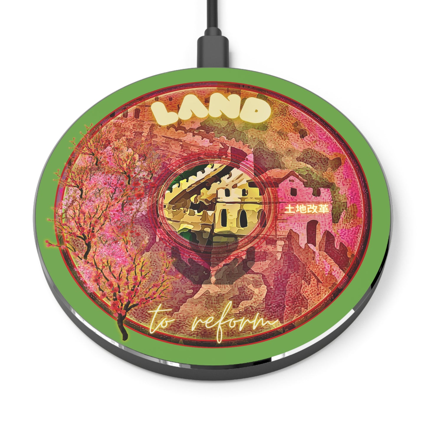 The Flow - Wireless Lumpy Donut Chargers - "The Reforming Wireless Donut Charger" - vivid magenta pic donut w/light green background