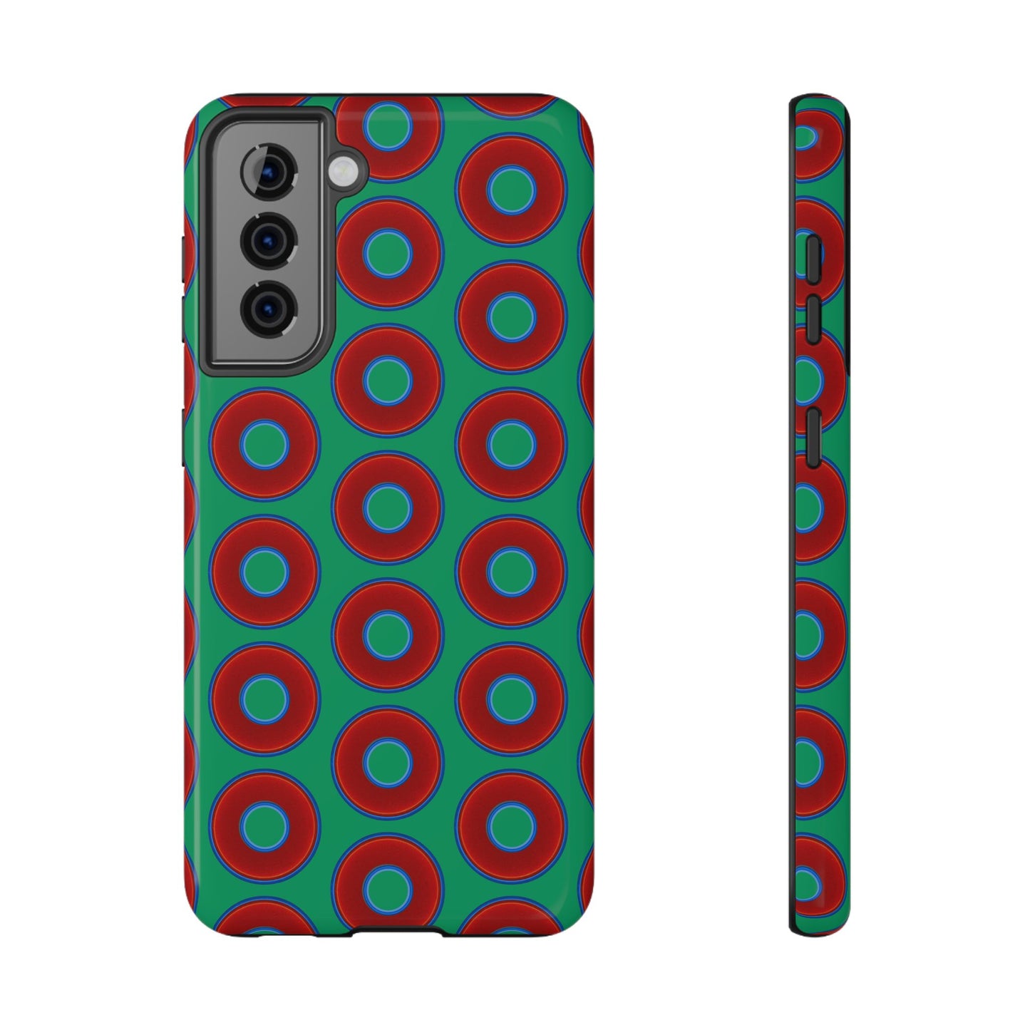 Impact-Resistant Lumpy Donut Case - red vivid donut print w/jade green background