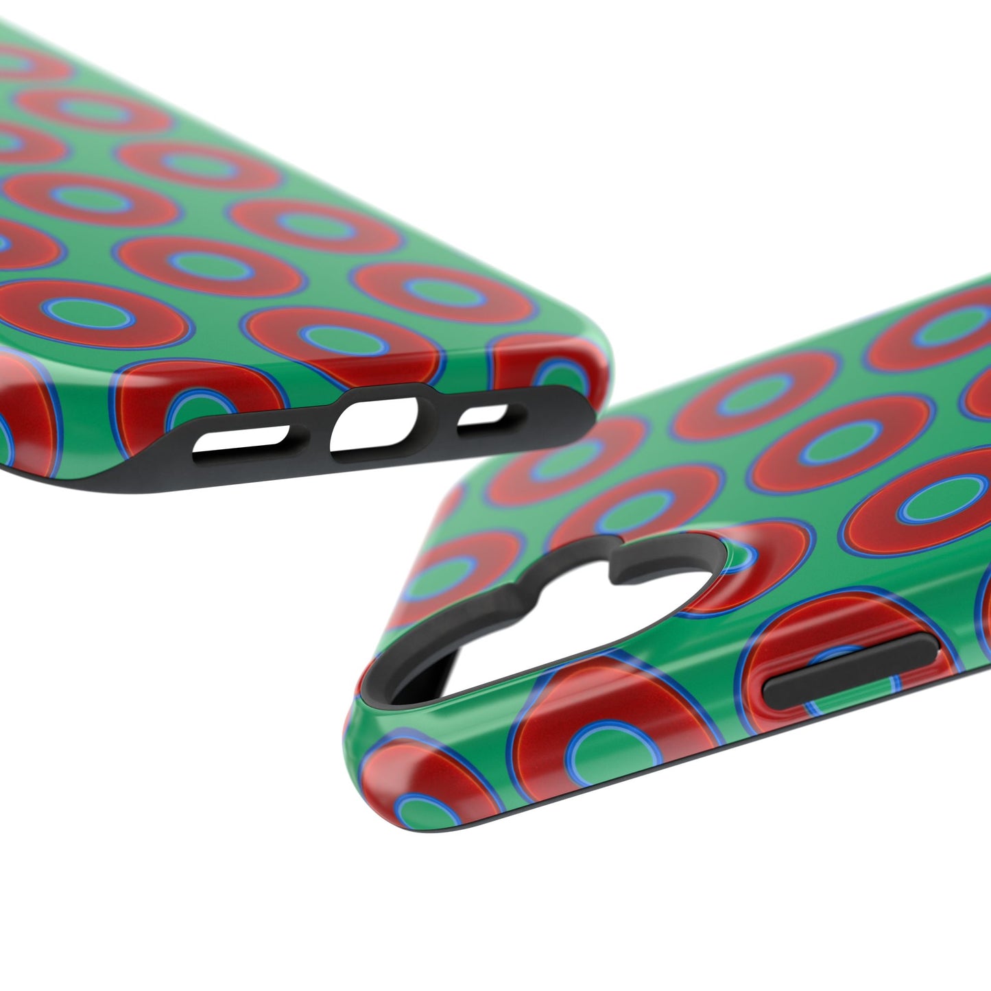 Impact-Resistant Lumpy Donut Case - red vivid donut print w/jade green background