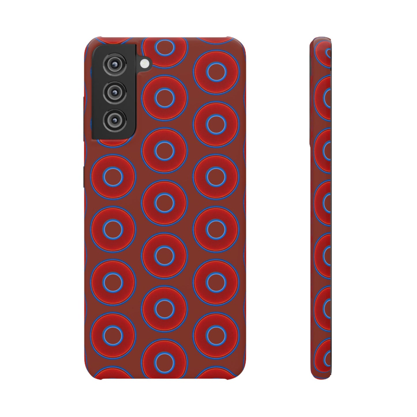 Lumpy Donut Snap Case - red vivid donut print w/burnt umber background