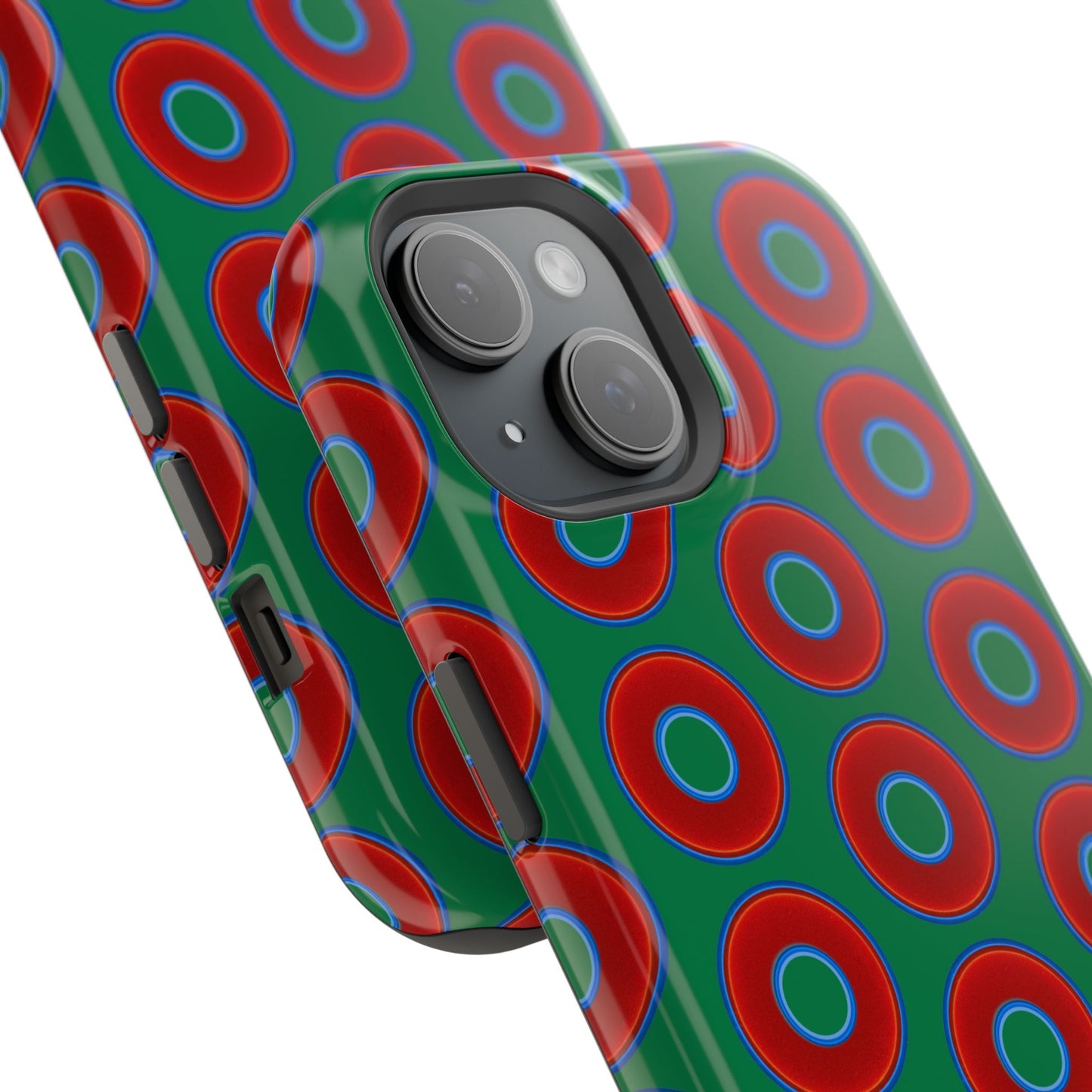 Impact-Resistant Lumpy Donut Case - red vivid donut print w/green background