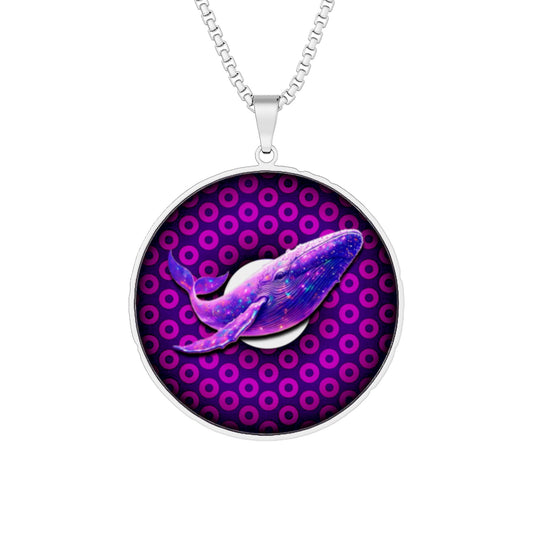 Lump's Heady Donut Necklace - 1" x 1" Stainless Steel Pendant - "A Whale of a Great Time Donut Pendant" - light purple/dark purple grid paradox donut  - variant 1