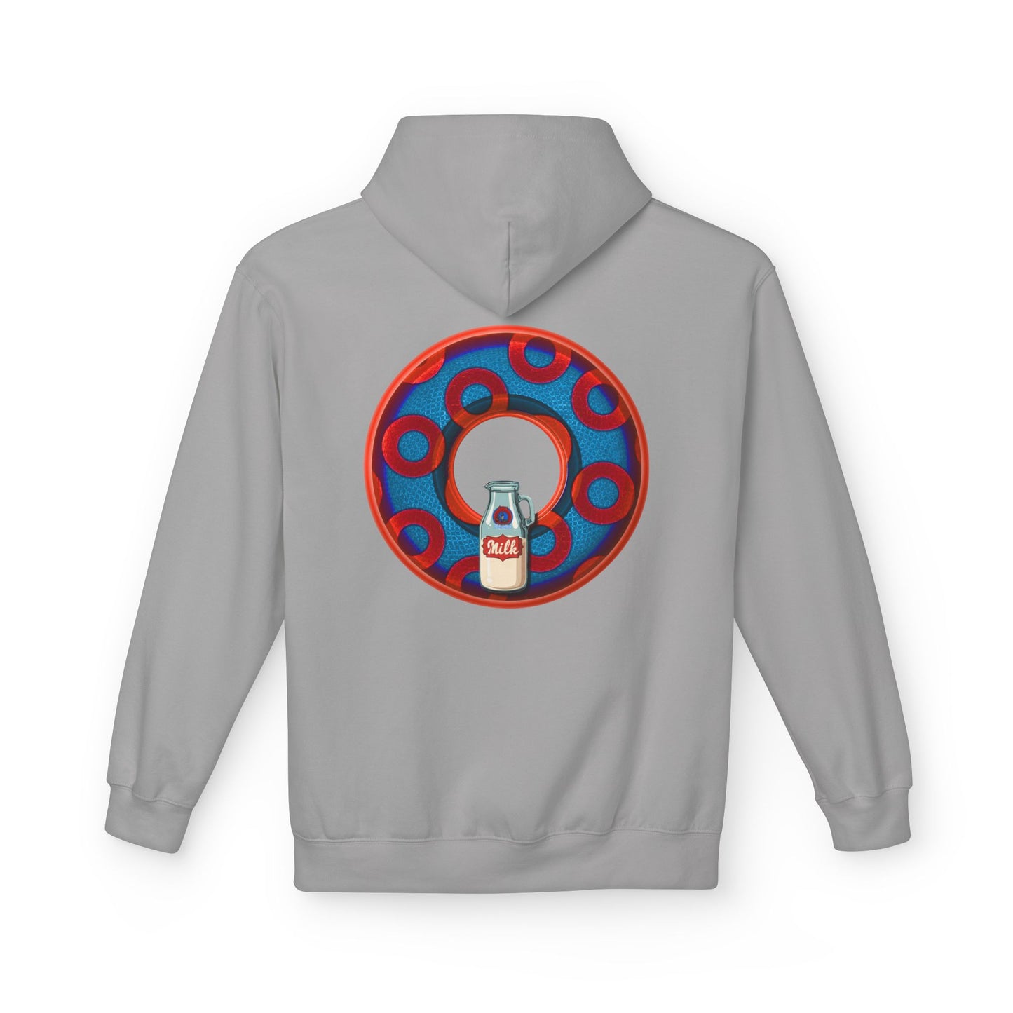 Fleece Harry Hoodies [Midweight Soft-style] - "Wooked Cream Dairy - YEMSG Donut" - blue/red rustic paradox donut - variant 1
