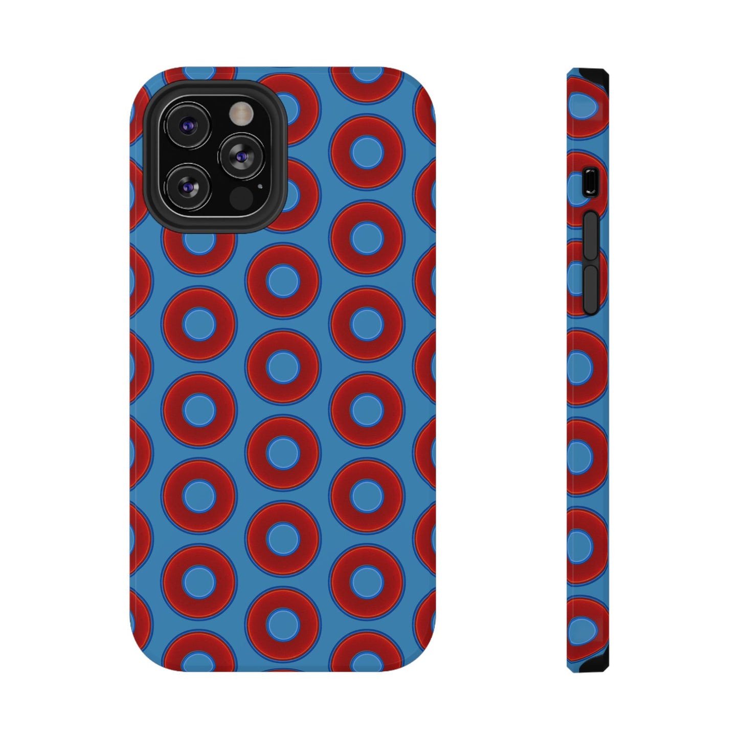 Impact-Resistant Lumpy Donut Case - red vivid donut print w/light steel blue background