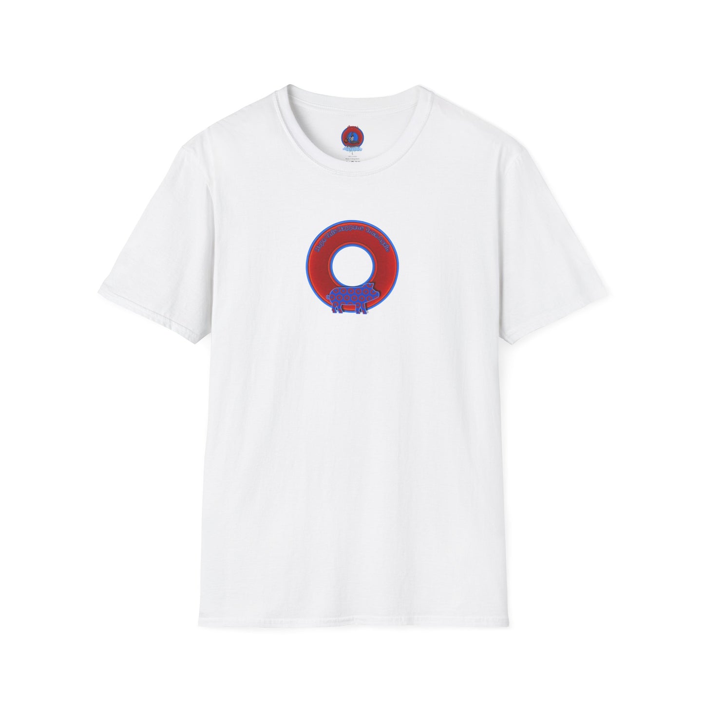 Classic Donut Tee - Unisex Soft-Style - "Guyute's Ugly Donut" - vivid red/blue donut - variant 2