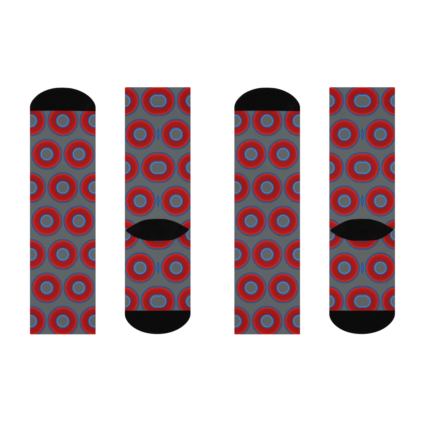 Lumpy Sox - cushioned crew - vivid red donut print w/dark gray background