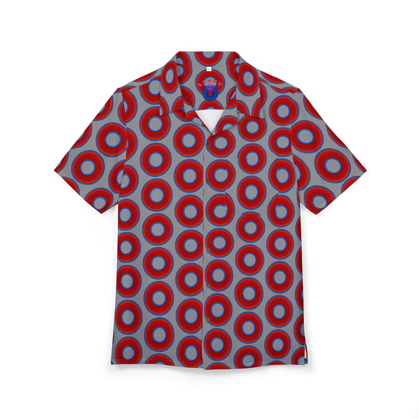 Wilson's 'Epic Hawaiian-Punch' Shirt - vivid red donut print w/gray background [unisex]