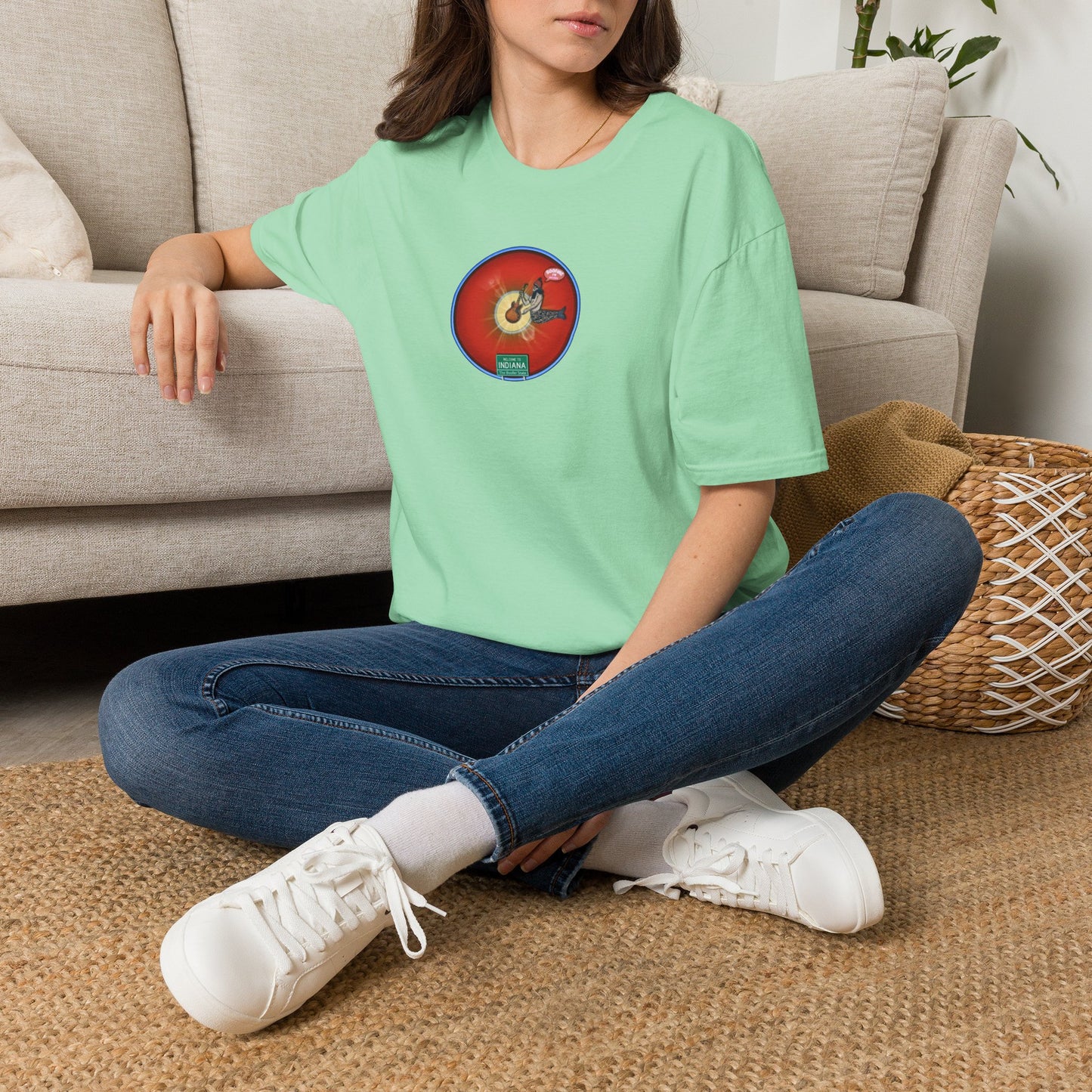 Classic Donut Tee - Unisex Soft-Style - "Indiana is for Boofers" - vivid red/blue plumpy donut - variant 2 - w/sun drop