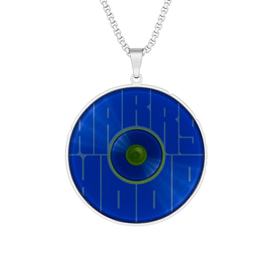 Lump's Heady Donut Necklace - 1" x 1" Stainless Steel Pendant - "Harry's Hoodlum Pendant" - vivid blue/green reflective donut - w/light - variant 2