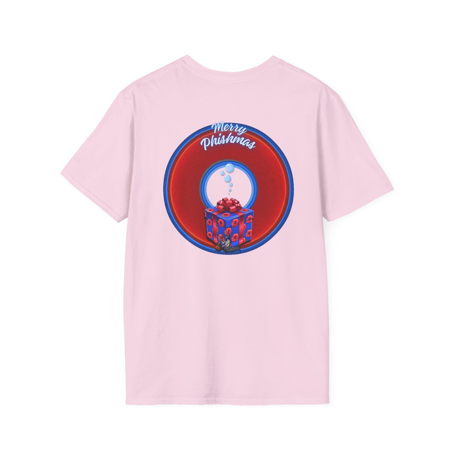 Classic Donut Tee - Unisex Soft-Style - "Phishmas Caroler's Tee " - vivid red/blue donut - variant 2
