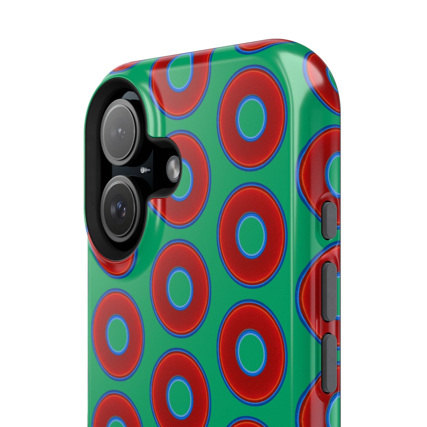 Impact-Resistant Lumpy Donut Case - red vivid donut print w/jade green background