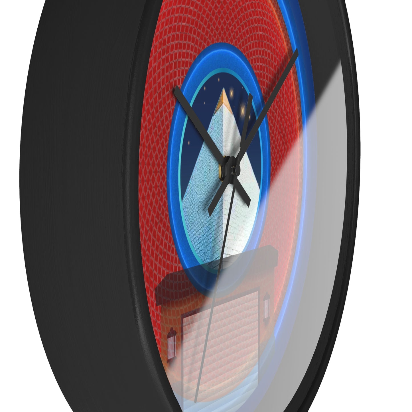 Lumpy Wall Clock - "Limestone Donuts Clocks so Large" - variant 2 - red rustic donut w/dark blue background