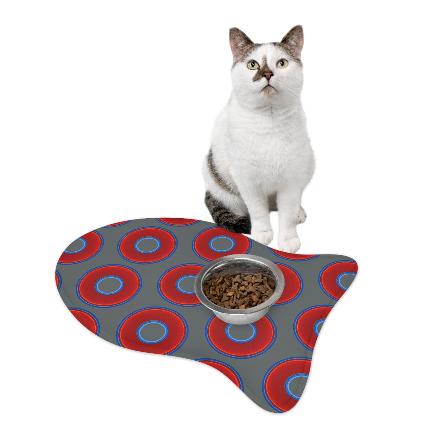 Wendy's Lumpy Pet Feed Mat - vivid red donuts w/dark gray background