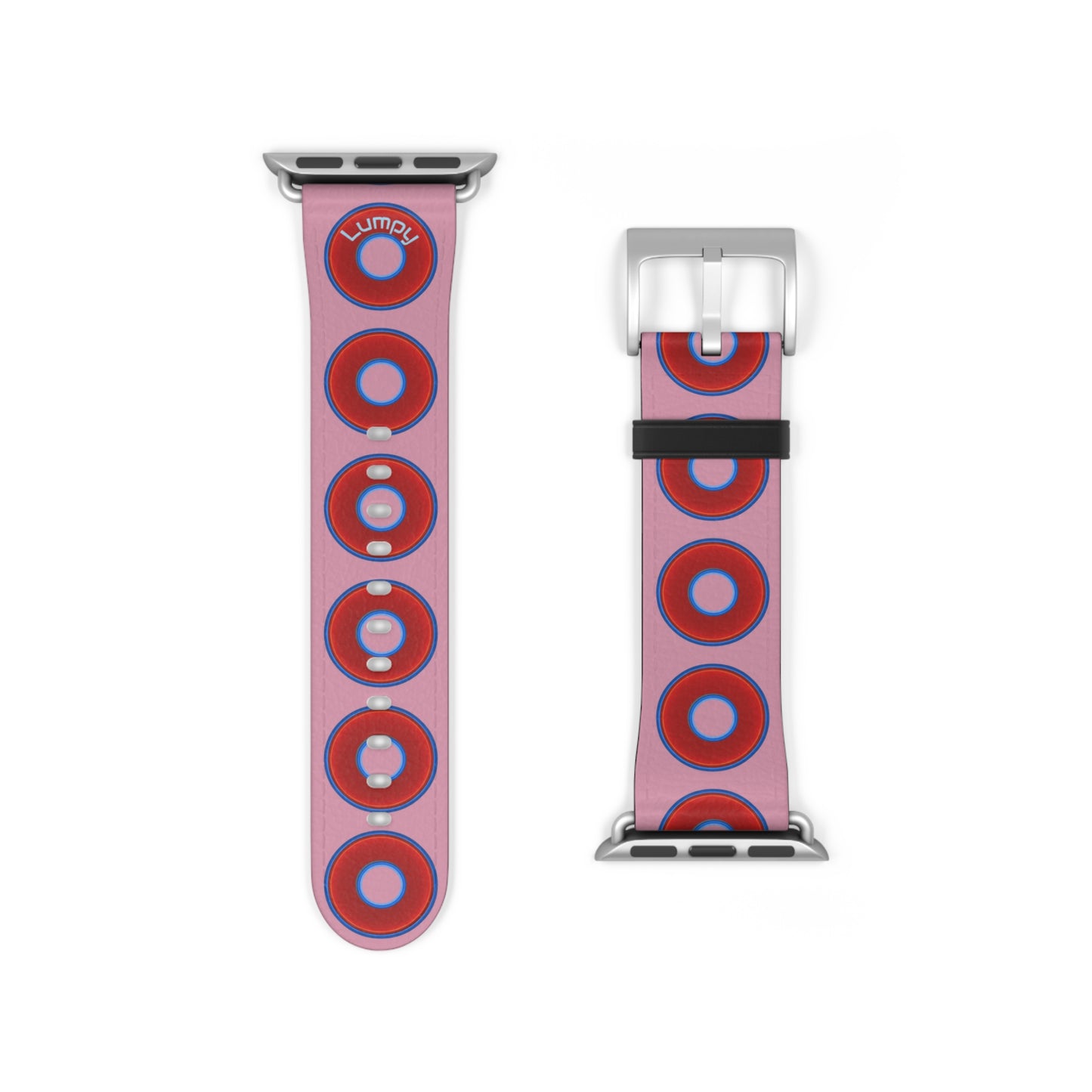 Lumpy Donut Wristband - compatible w/apple watch - red vivid donuts w/pale magenta background