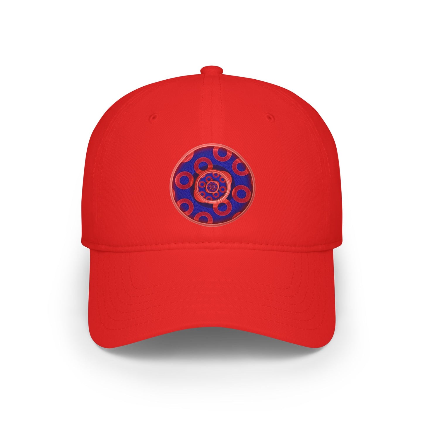 Lumpy Donut Baseball Cap - "Paradoxical Weathered Donut" - variant 2 - red/blue donuts donut w/